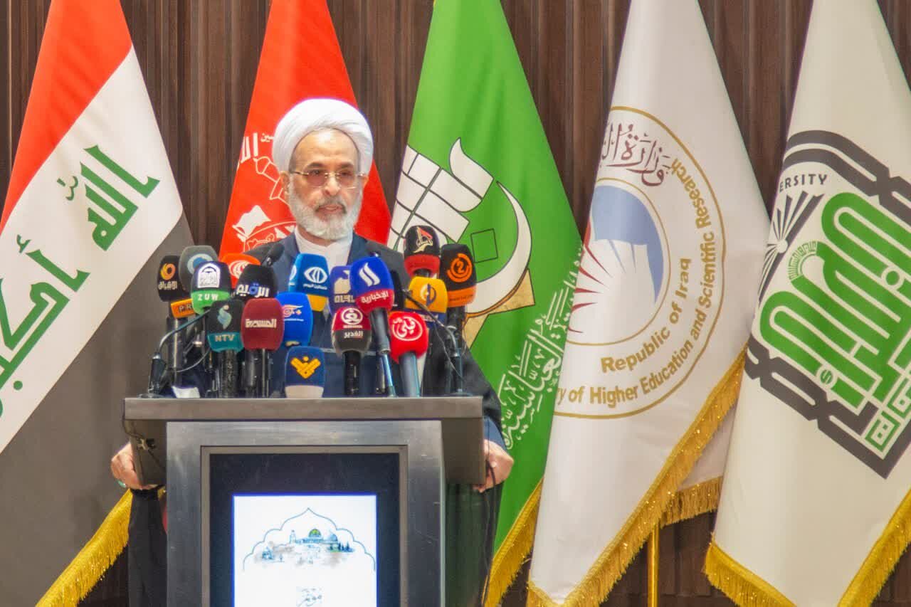 در کنفرانس «ندای الاقصی» در کربلا: آیت‌الله اعرافی بر تداوم حمایت ایران از فلسطین تأکید کرد